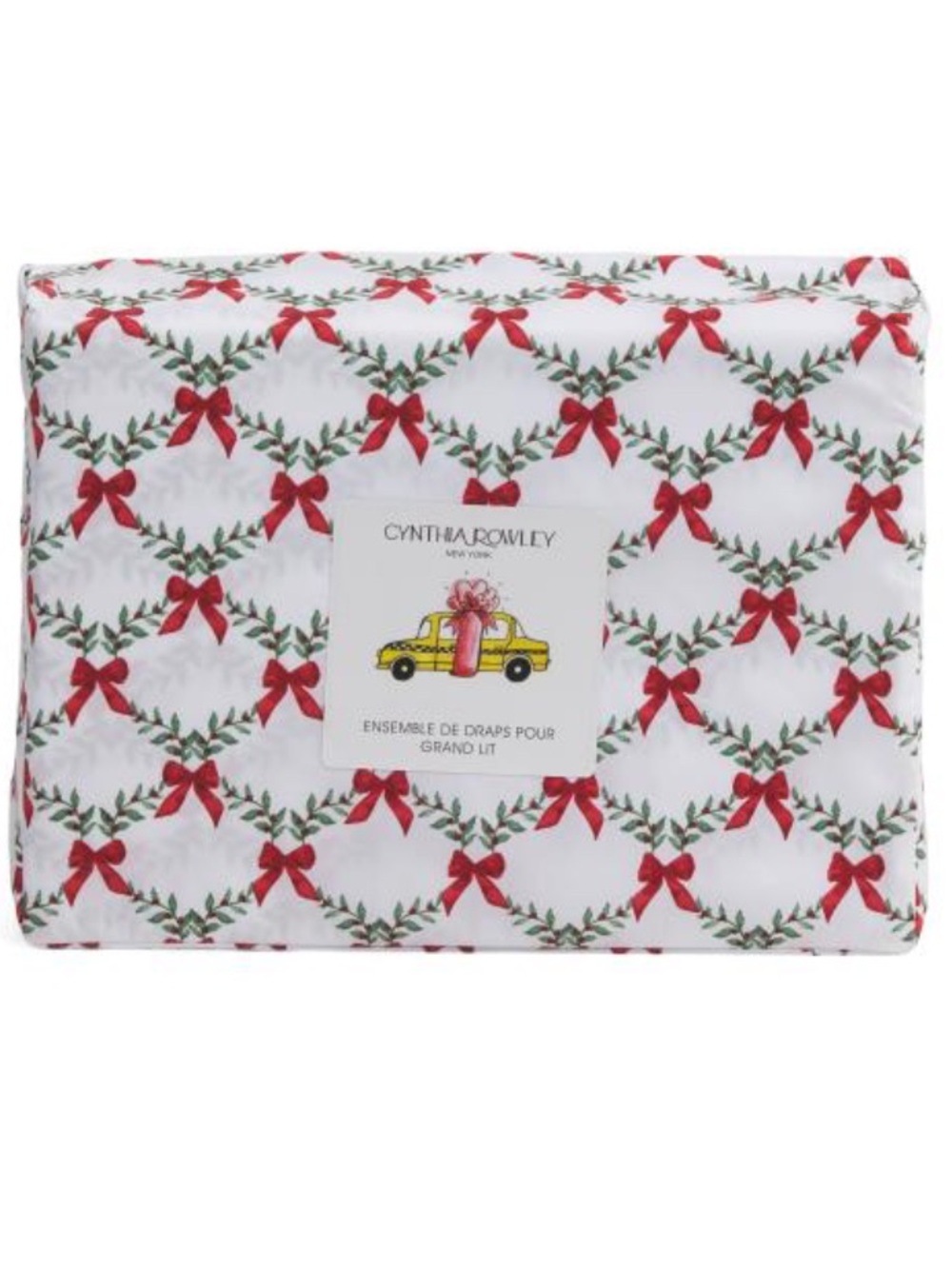 Cynthia Rowley White & Red Holiday Wreath Bow Sheet Set